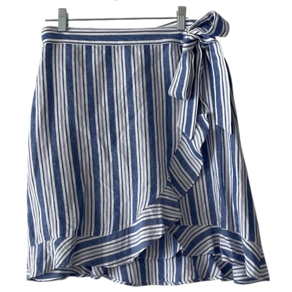 LOFT Chambray Blue and White Striped Wrap Skirt 8